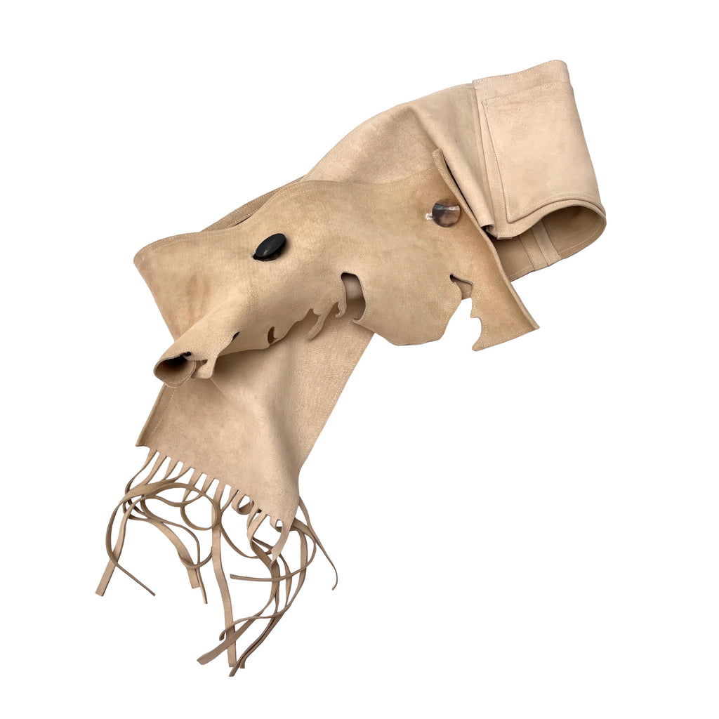 36.2° Wraparound in Sand, goat suede with horn buttons